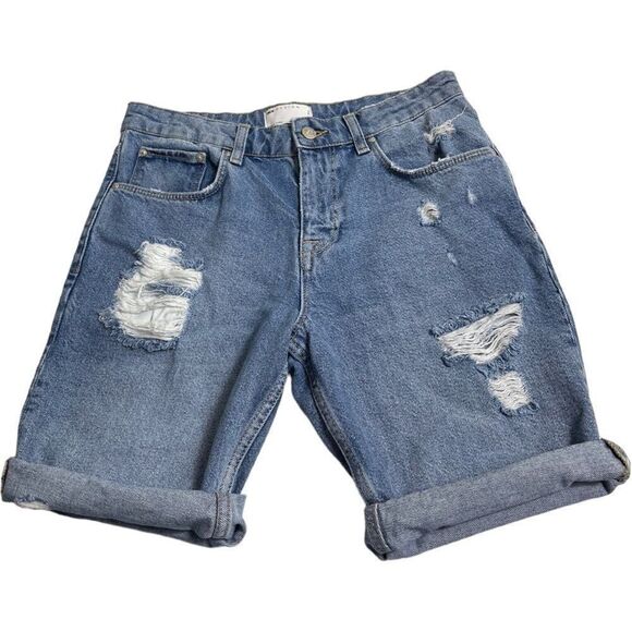 ASOS Distressed Blue Bermuda Jean Shorts - Picture 3 of 6